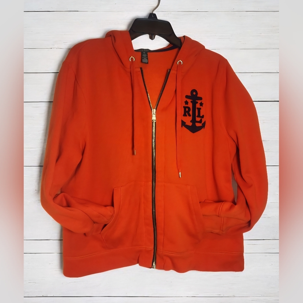 Rare Y2K Ralph Lauren Nautical Bold Orange Fleece Anchor Emblem